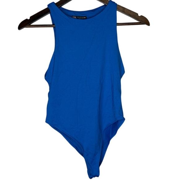 Zara Sleeveless Fitted Slimming Round Neck Soft BodySuit Button Closure S Blue - Picture 11 of 15
